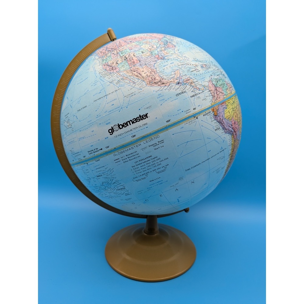 1992-95 GLOBEMASTER Vintage 12in globe with raised relief w die-cast metal base